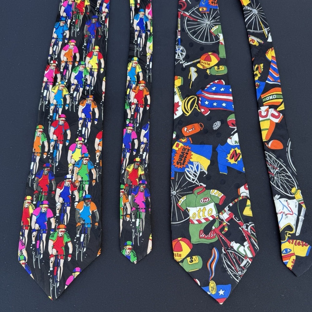 LOT 2 Cycling Bike Rider Men's Neck Ties Colorful R. Marlin 1990 Nicole Miller‎